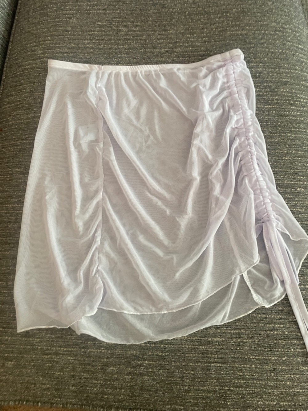 refuge Lavender Ruched Asymmetrical Mesh Skirt